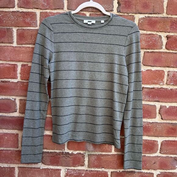VINCE $145 Striped Top long sleeve olive green womens small - Picture 2 of 9